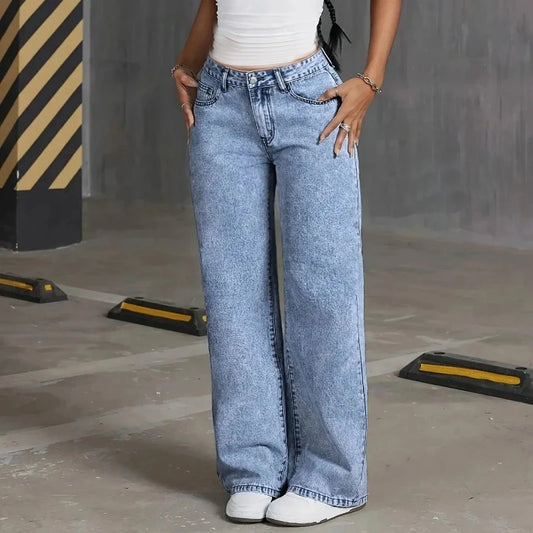 Denim Wide Leg Jeans High waisted Bow Embroidered Pocket Wide Leg Jeans Fashionable Women's Trousers Casual Style