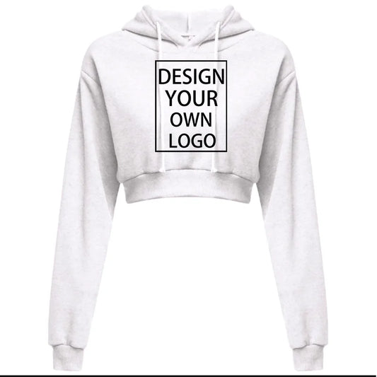 Customized Fashion Womens Sexy Casual Long Sleeve Hooded Short Sweatshirt Plain Crop Tops Pullover Hooded Sweatshirt