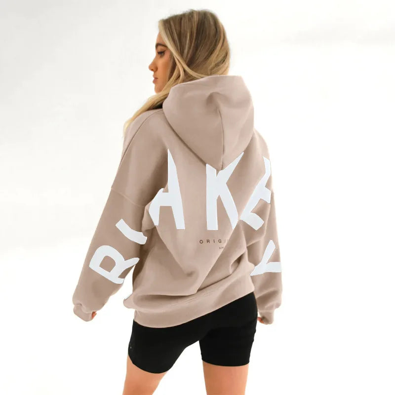 2025 Elegant Women Chic Hoodies Fashion Autumn Winter Fleece Long Sleeve Solid Color Hooded Top Casual Office Lady Sweatshirts