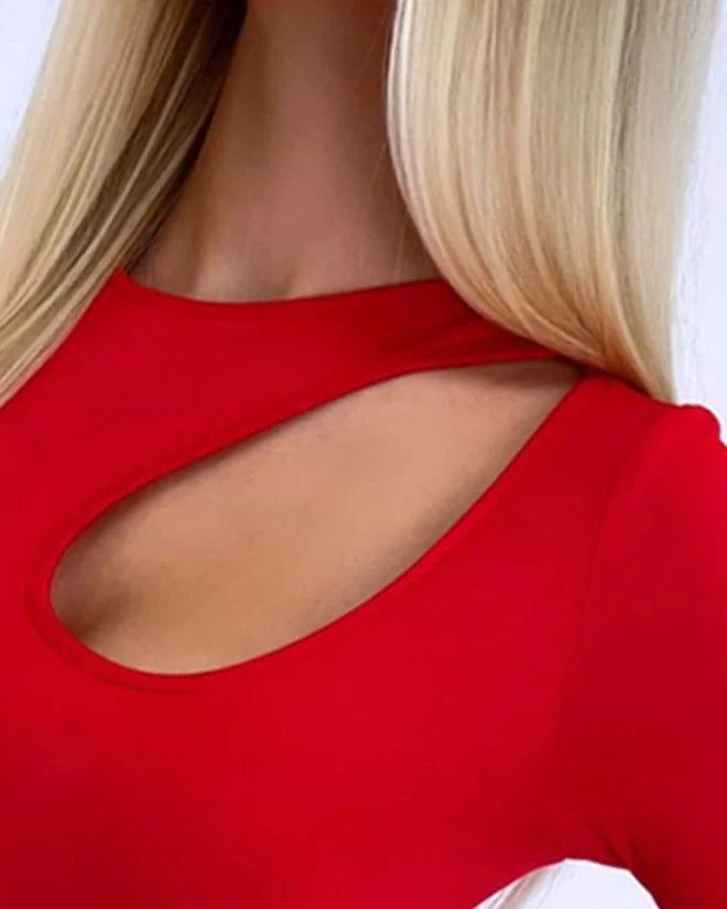 CPSYMYM Bodysuit Women Spring  Hollow Out Long Sleeve Casual O-Neck Plain Skinny Daily Simple Bodysuit Y2K Tops