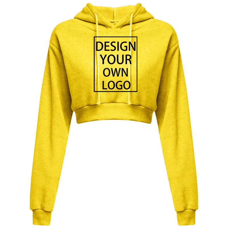 Customized Fashion Womens Sexy Casual Long Sleeve Hooded Short Sweatshirt Plain Crop Tops Pullover Hooded Sweatshirt