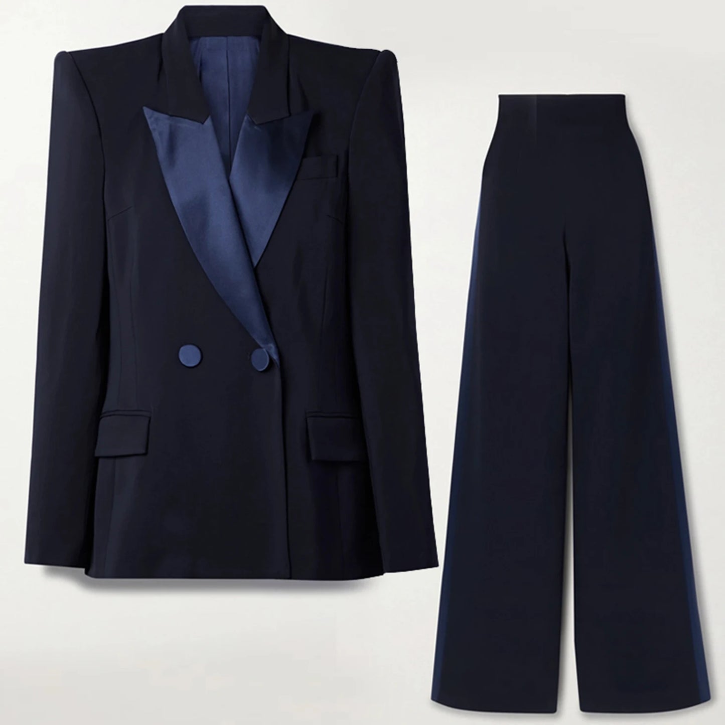 Navy Blue Women's 2 Piece Set Suit Double-Button Blazer Elegant Long Pantsuit Set Business Casual Daily Work Outfits  Customize