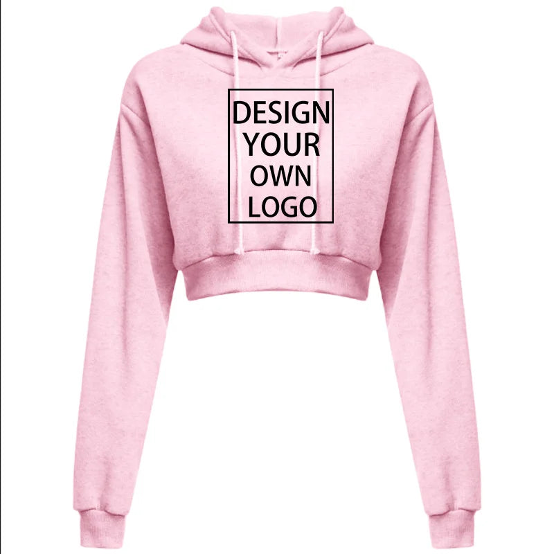Customized Fashion Womens Sexy Casual Long Sleeve Hooded Short Sweatshirt Plain Crop Tops Pullover Hooded Sweatshirt