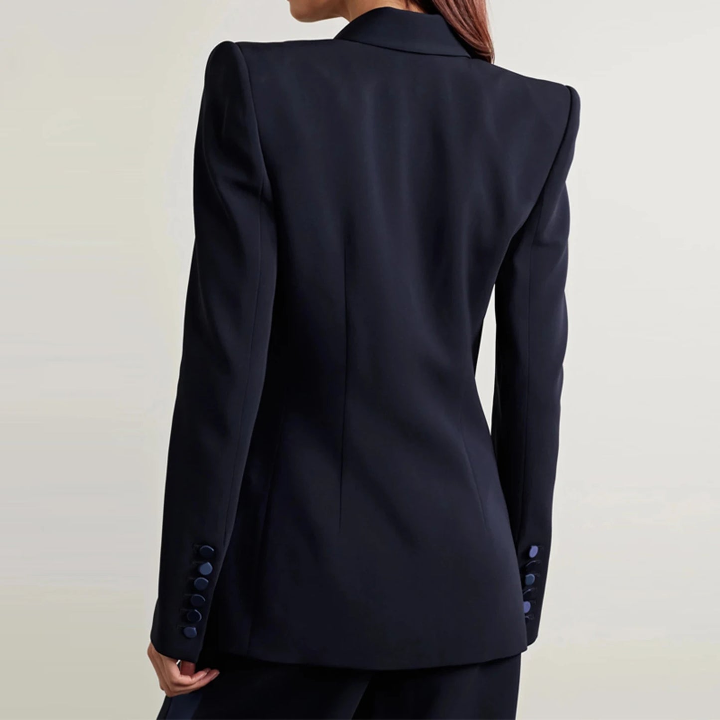 Navy Blue Women's 2 Piece Set Suit Double-Button Blazer Elegant Long Pantsuit Set Business Casual Daily Work Outfits  Customize