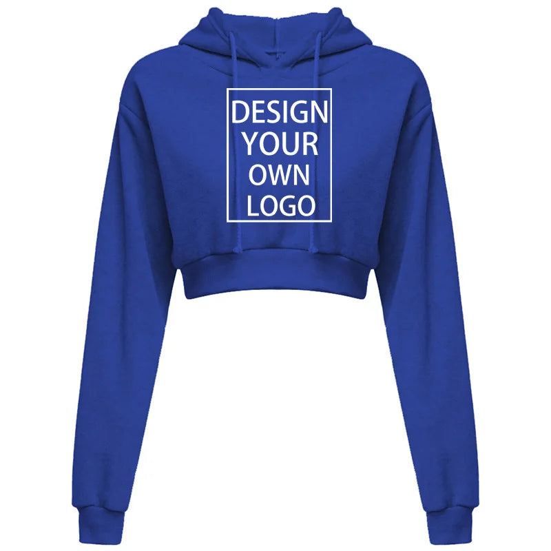 Customized Fashion Womens Sexy Casual Long Sleeve Hooded Short Sweatshirt Plain Crop Tops Pullover Hooded Sweatshirt